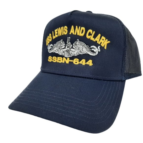 USS Lewis And Clark SSBN-644 Mesh Snapback Cap Hat Navy Blue Boat Naval Ship - Picture 1 of 4